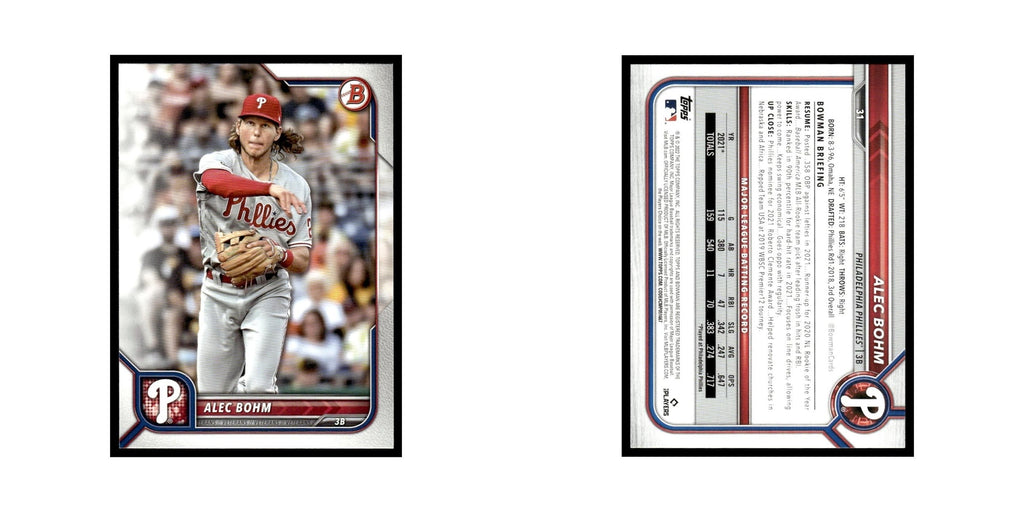 Alec Bohm 2022 Bowman #31 Philadelphia Phillies Baseball Card NM
