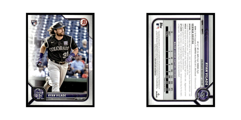 Ryan Vilade Rookie 2022 Bowman #100 Colorado Rockies Baseball Card NM