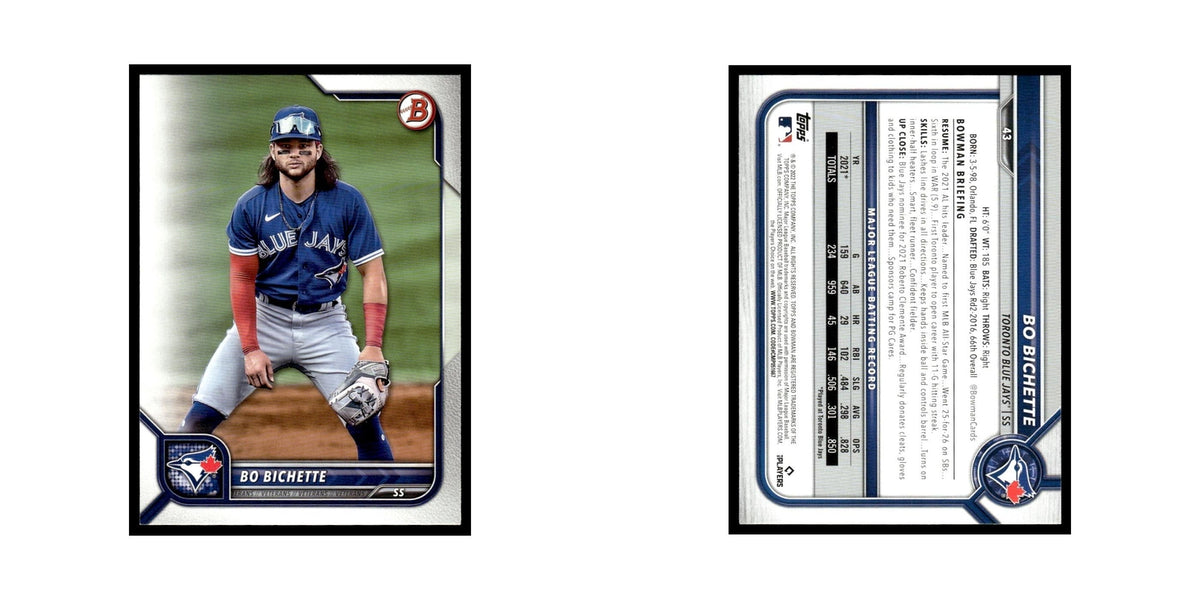 Bo Bichette 2022 Bowman #43 Toronto Blue Jays Baseball Card NM