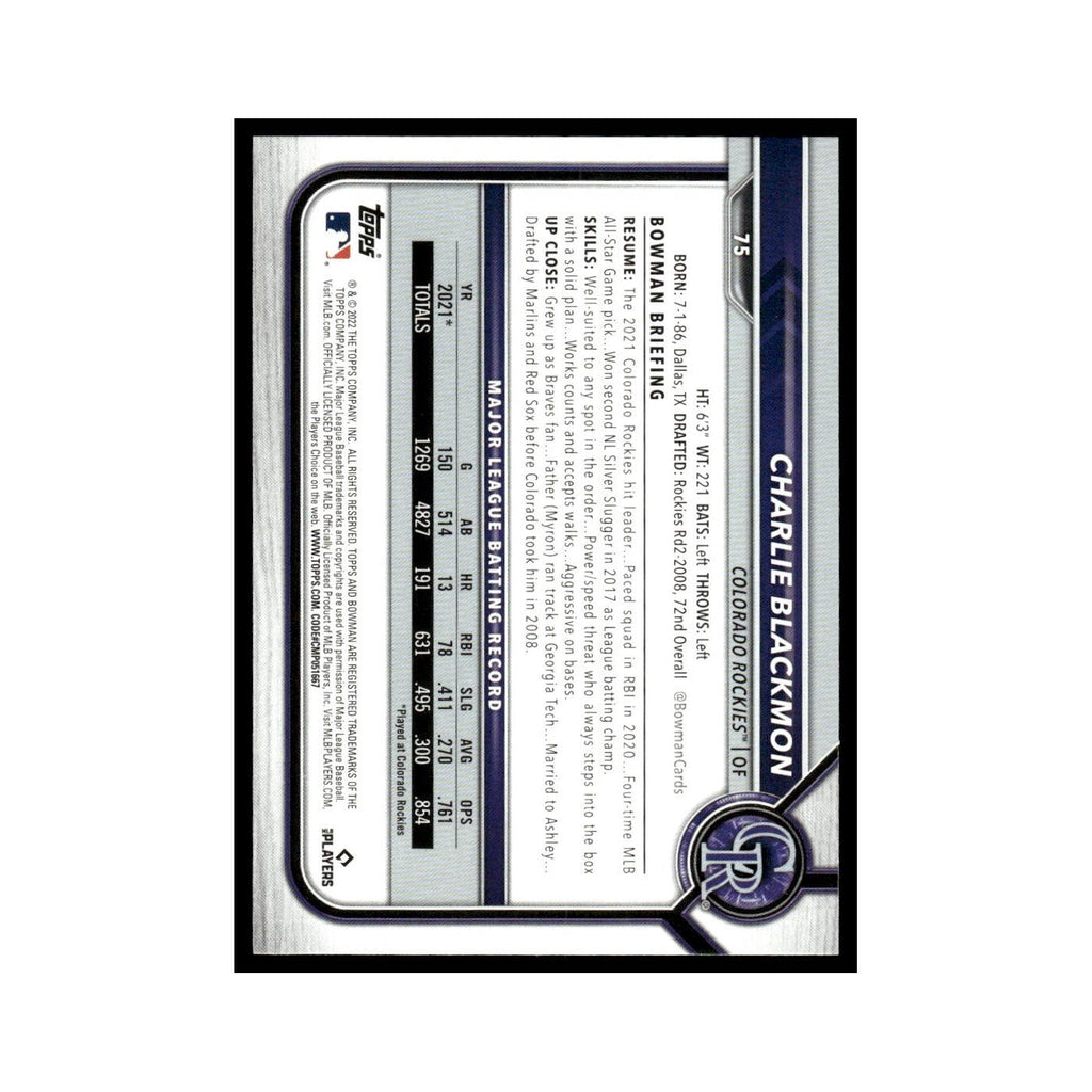 Charlie Blackmon 2022 Bowman #75 Colorado Rockies Baseball Card NM