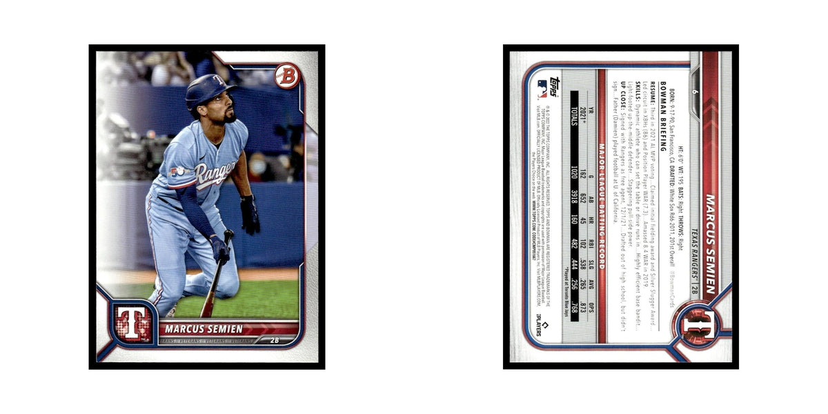 Marcus Semien 2022 Bowman #6 Texas Rangers Baseball Card NM
