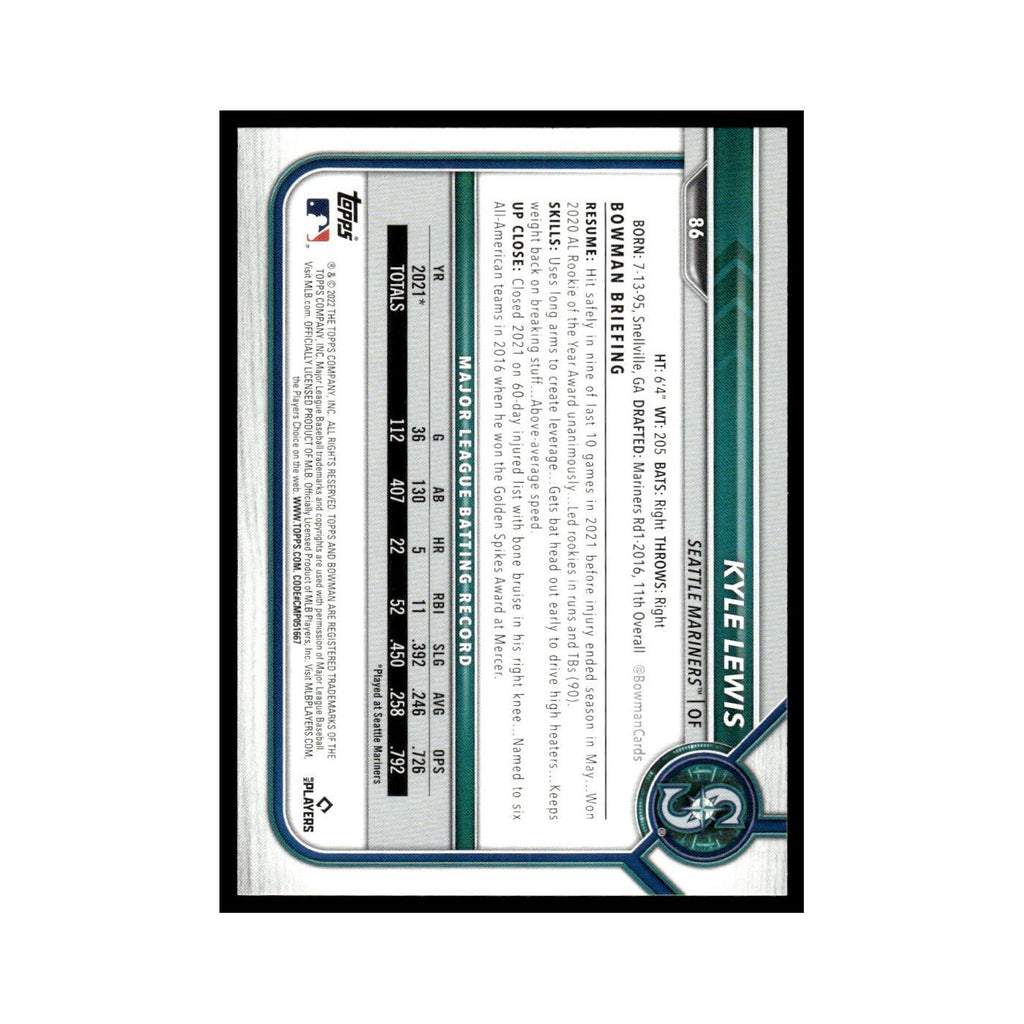 Kyle Lewis 2022 Bowman #86 Seattle Mariners Baseball Card NM