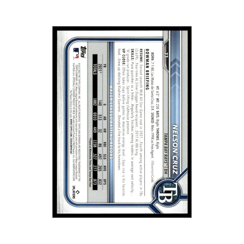 Nelson Cruz 2022 Bowman #73 Tampa Bay Rays Baseball Card NM