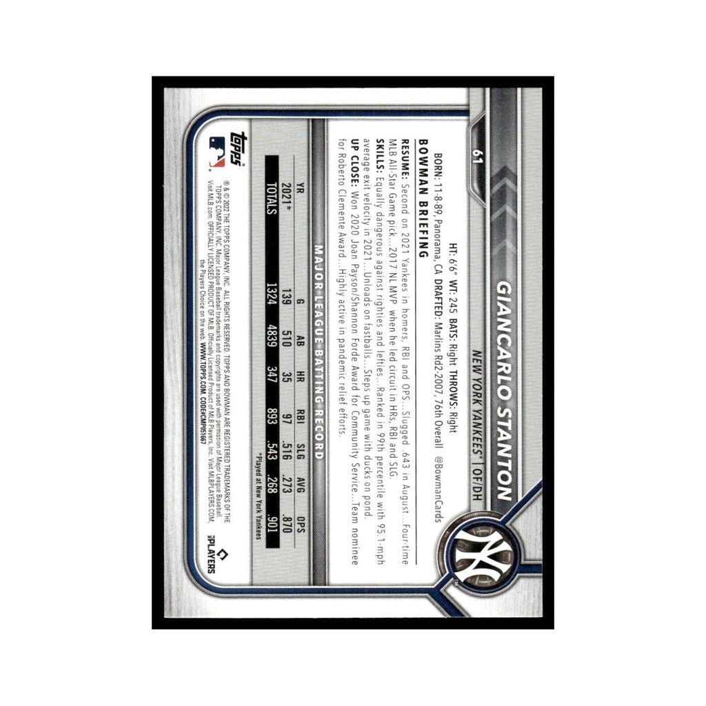 Giancarlo Stanton 2022 Bowman #61 New York Yankees Baseball Card NM