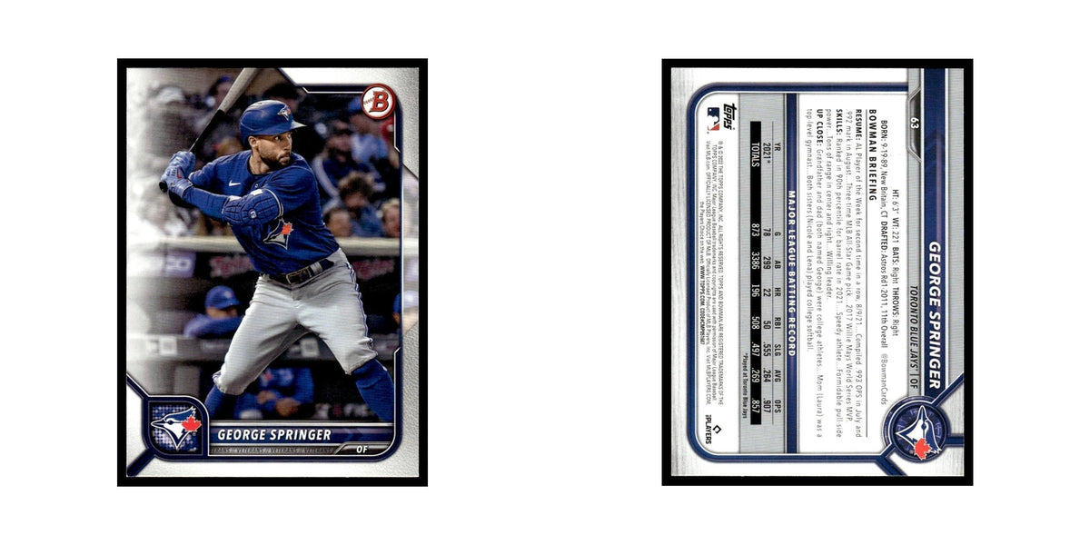 George Springer 2022 Bowman #63 Toronto Blue Jays Baseball Card NM