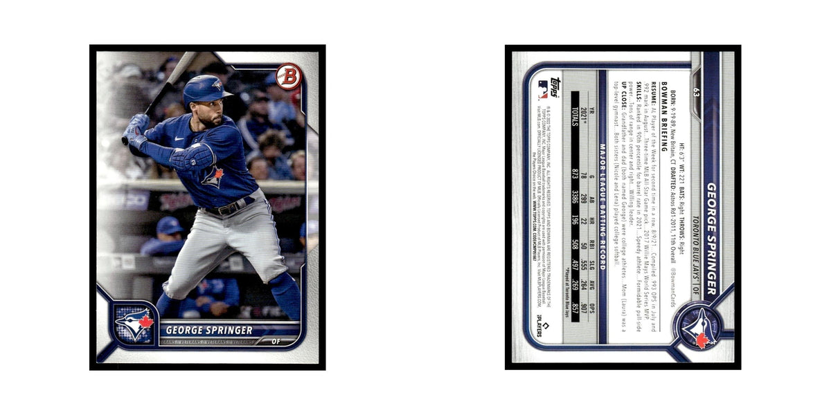 George Springer 2022 Bowman #63 Toronto Blue Jays Baseball Card NM