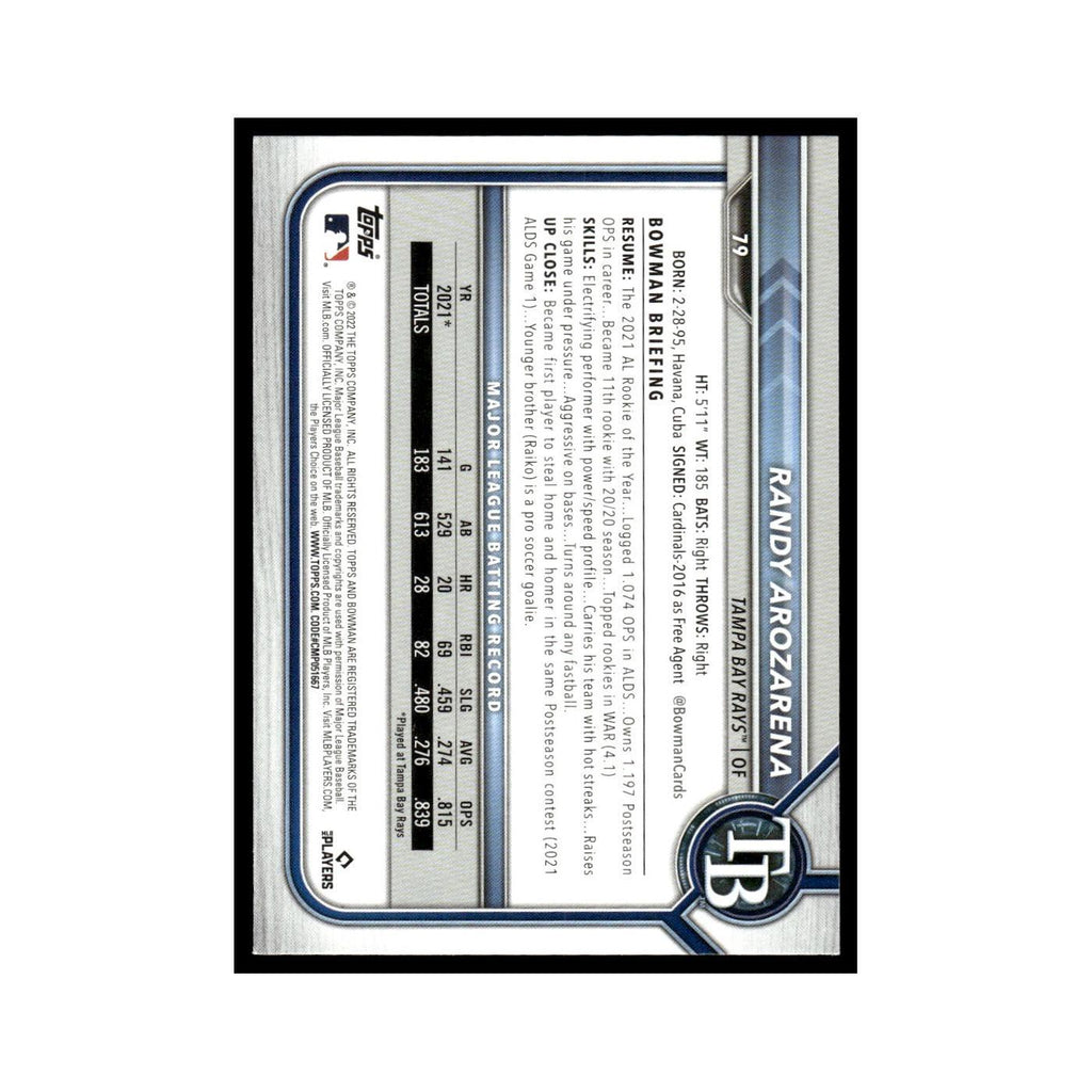 Randy Arozarena 2022 Bowman #79 Tampa Bay Rays Baseball Card NM