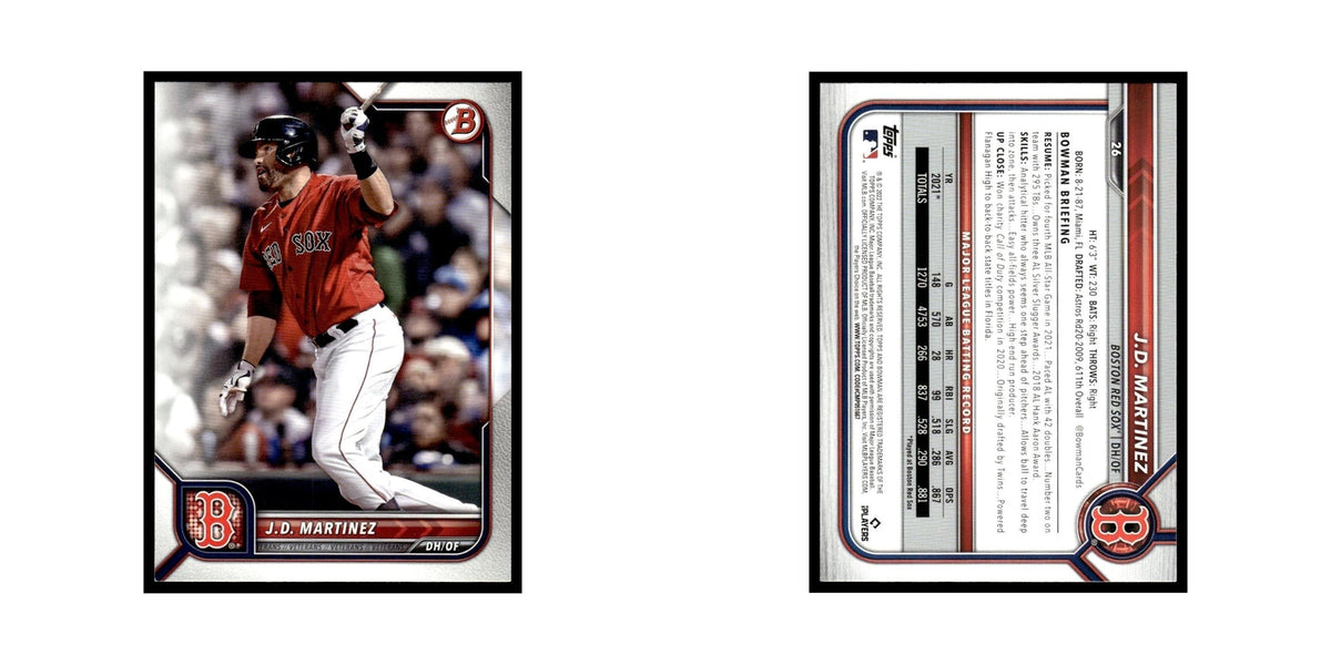 J.D. Martinez 2022 Bowman #26 Boston Red Sox Baseball Card NM