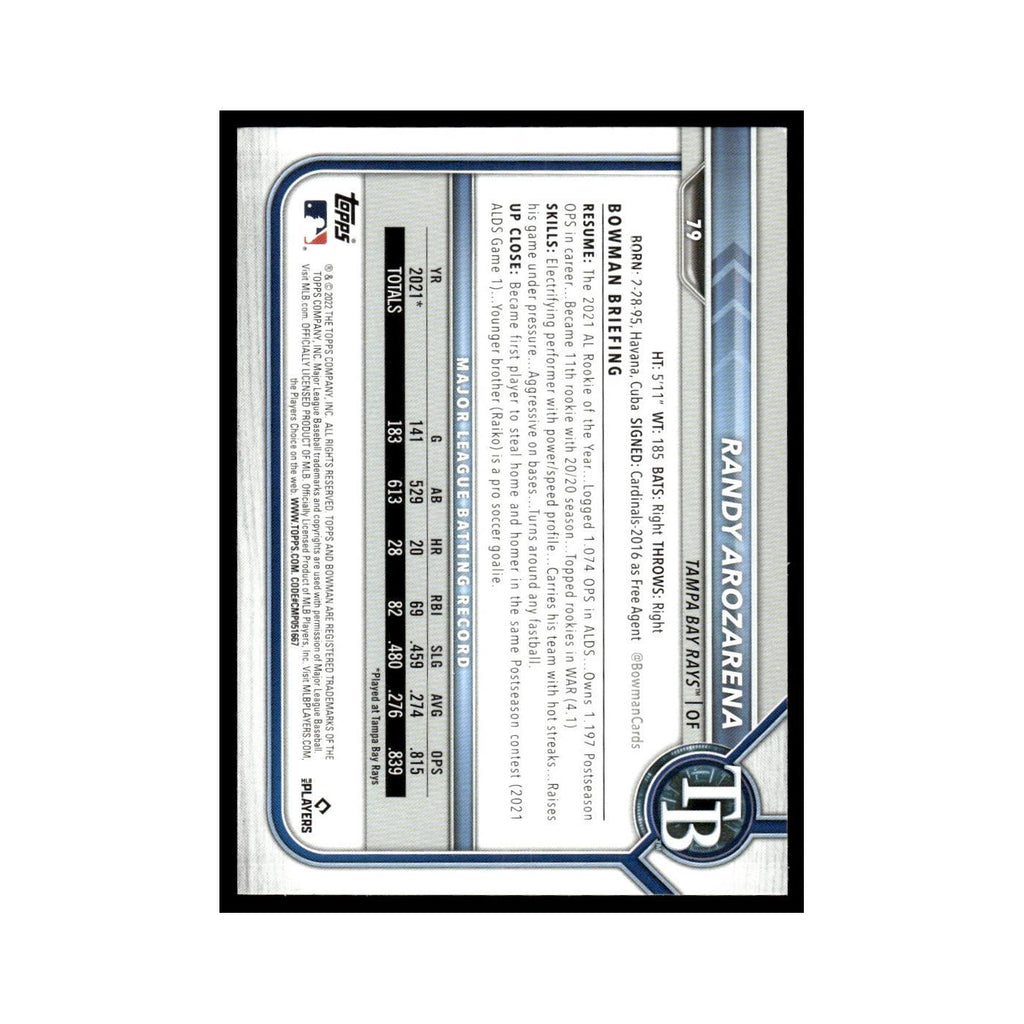 Randy Arozarena 2022 Bowman #79 Tampa Bay Rays Baseball Card NM