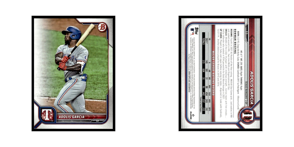 Adolis Garcia 2022 Bowman #53 Texas Rangers Baseball Card NM