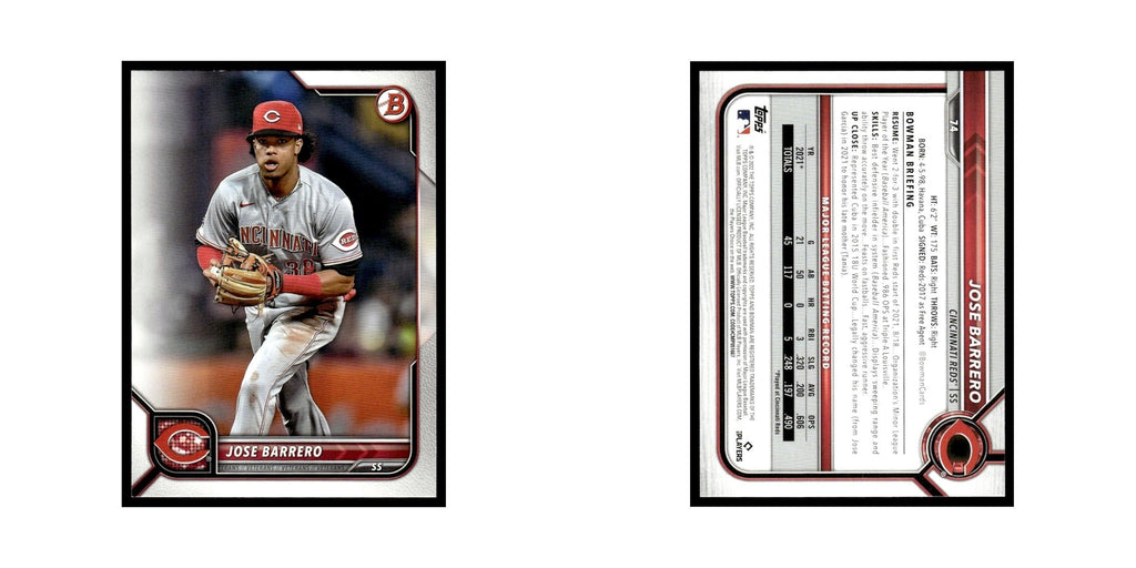 Jose Barrero 2022 Bowman #74 Cincinnati Reds Baseball Card NM