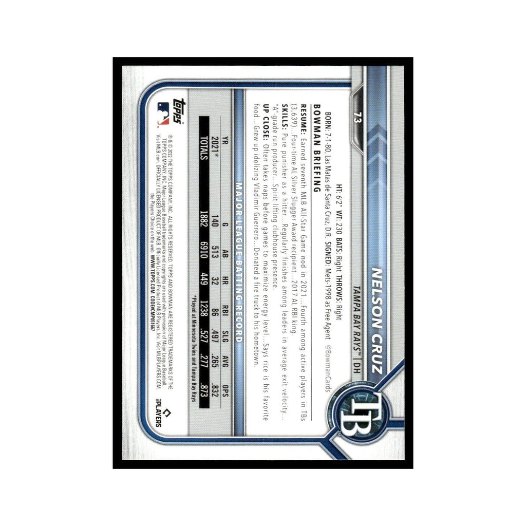 Nelson Cruz 2022 Bowman #73 Tampa Bay Rays Baseball Card NM