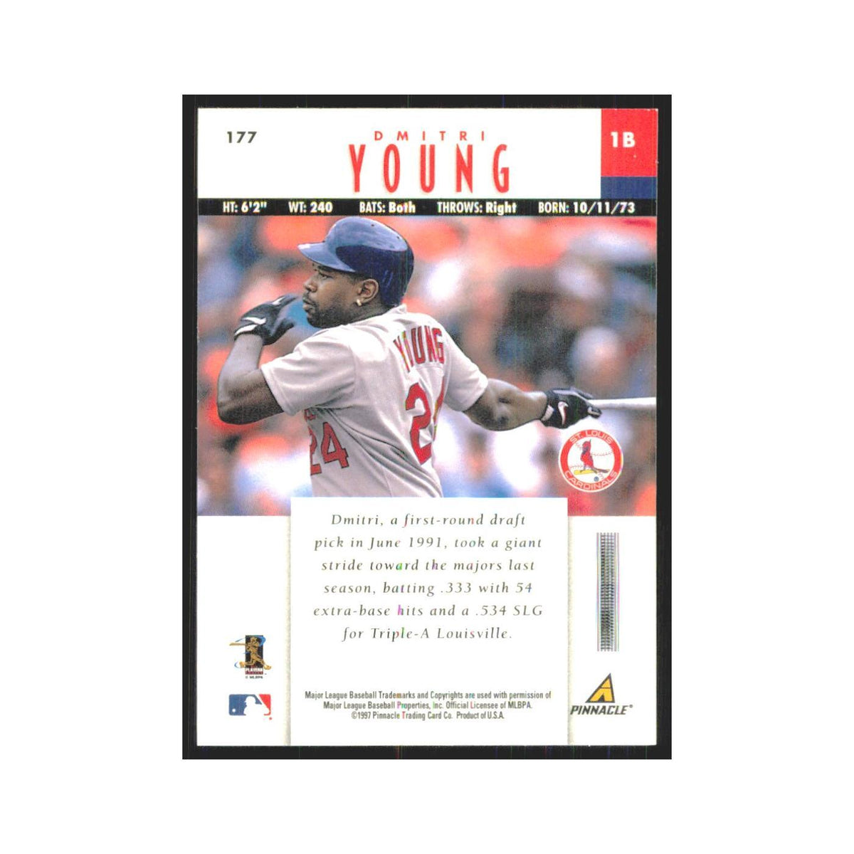 1997 Pinnacle Dmitri Young RC Cardinals #177