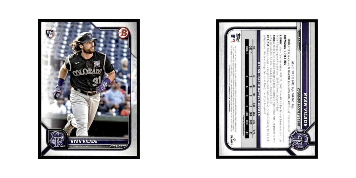 Ryan Vilade Rookie 2022 Bowman #100 Colorado Rockies Baseball Card NM