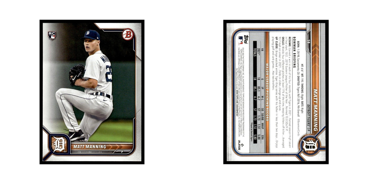 Matt Manning Rookie 2022 Bowman #58 Detroit Tigers Baseball Card NM