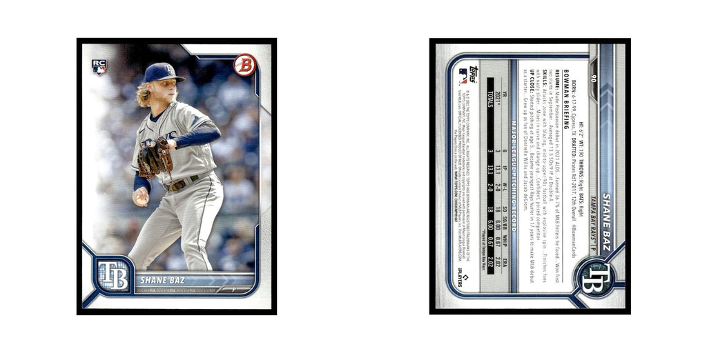 Shane Baz Rookie 2022 Bowman #90 Tampa Bay Rays Baseball Card NM