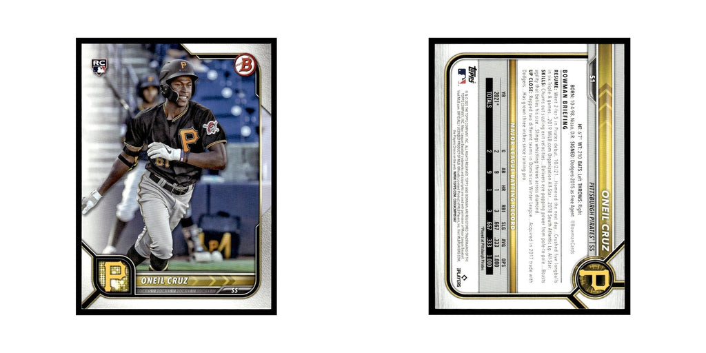 Oneil Cruz Rookie 2022 Bowman #51 Pittsburgh Pirates Baseball Card NM