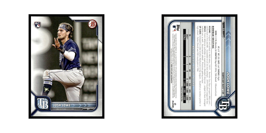 Josh Lowe Rookie 2022 Bowman #33 Tampa Bay Rays Baseball Card NM
