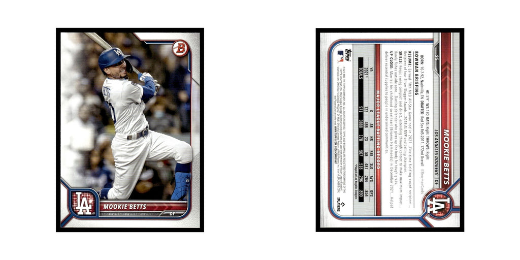 Mookie Betts 2022 Bowman #25 Los Angeles Dodgers Baseball Card NM