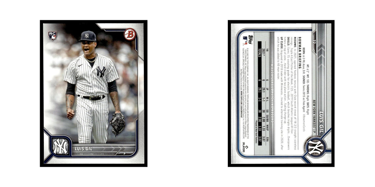 Luis Gil Rookie 2022 Bowman #72 New York Yankees Baseball Card NM