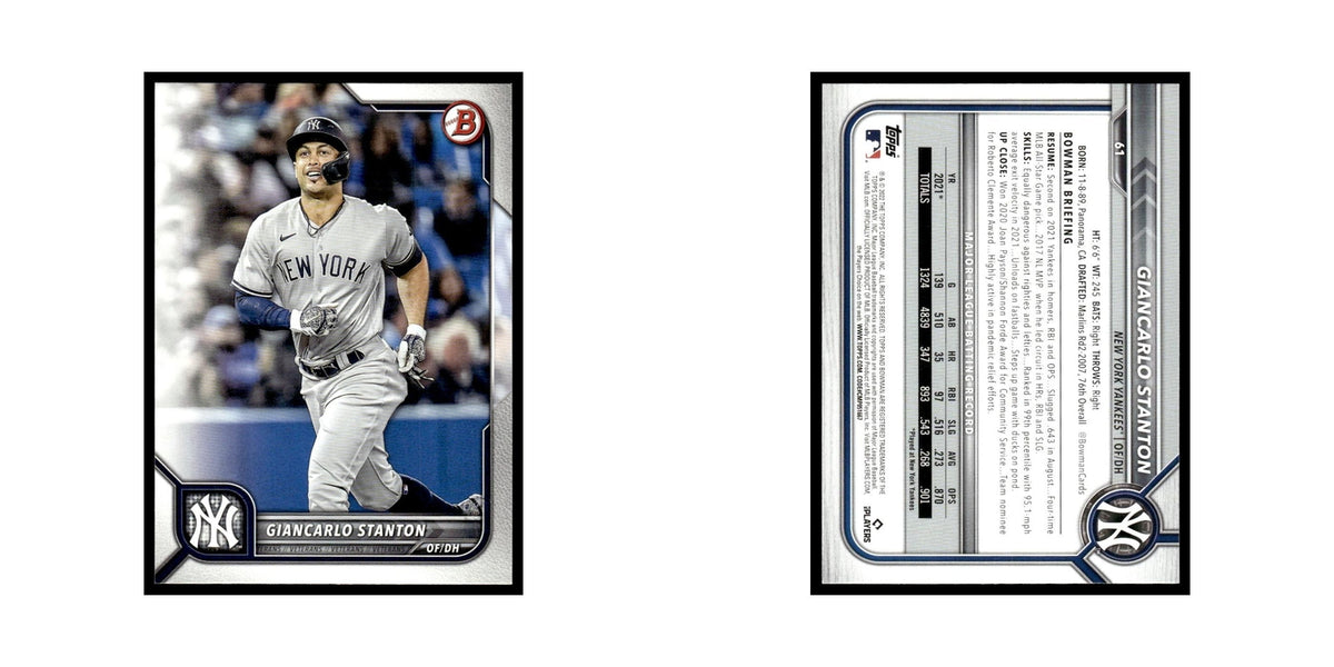 Giancarlo Stanton 2022 Bowman #61 New York Yankees Baseball Card NM