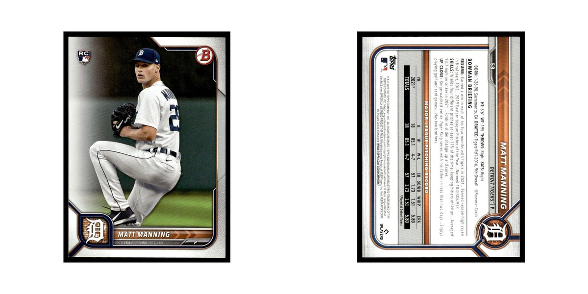 Matt Manning Rookie 2022 Bowman #58 Detroit Tigers Baseball Card NM