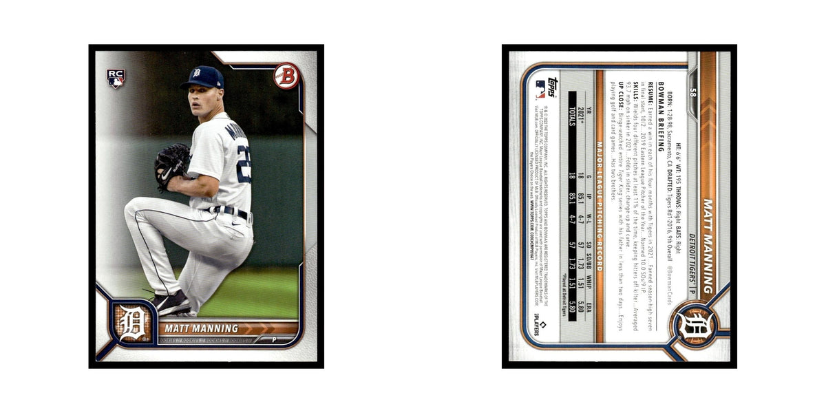 Matt Manning Rookie 2022 Bowman #58 Detroit Tigers Baseball Card NM