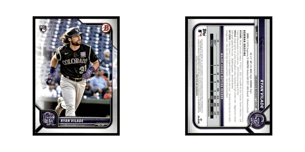 Ryan Vilade Rookie 2022 Bowman #100 Colorado Rockies Baseball Card NM