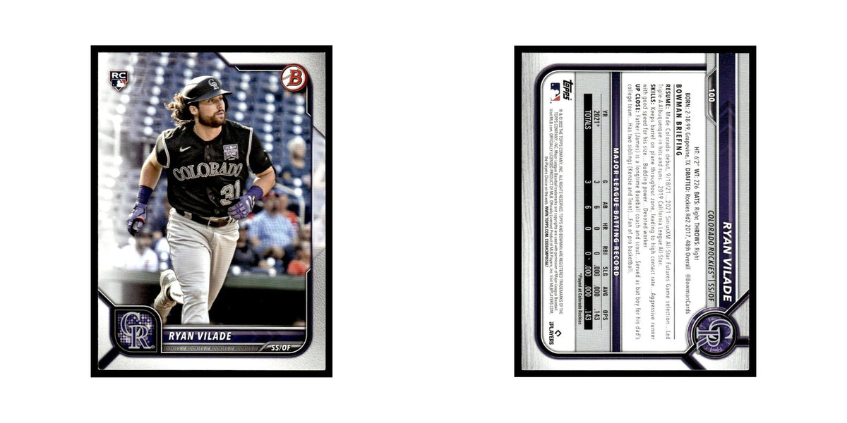 Ryan Vilade Rookie 2022 Bowman #100 Colorado Rockies Baseball Card NM