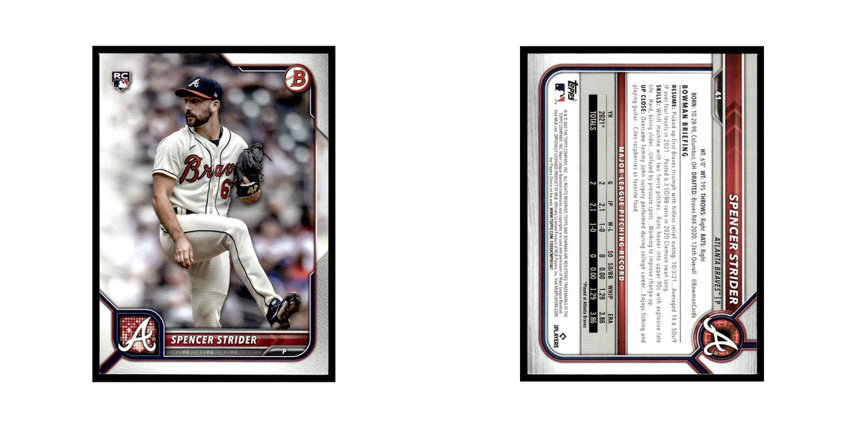 Spencer Strider Rookie 2022 Bowman #41 Atlanta Braves Baseball Card NM