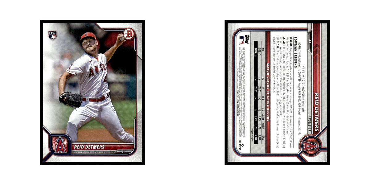 Reid Detmers Rookie 2022 Bowman #44 Los Angeles Angels Baseball Card NM