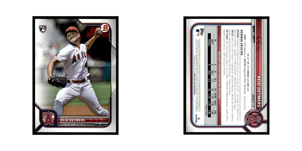 Reid Detmers Rookie 2022 Bowman #44 Los Angeles Angels Baseball Card NM