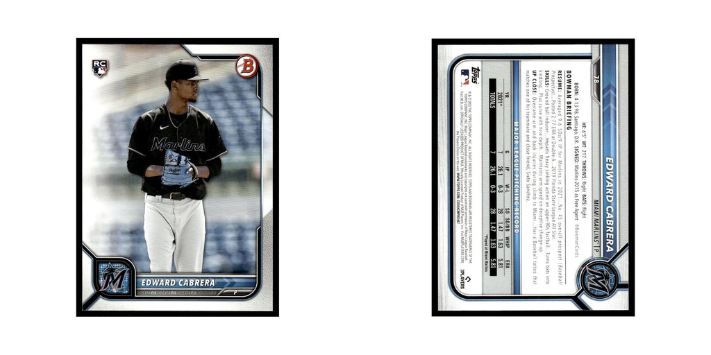 Edward Cabrera Rookie 2022 Bowman #78 Miami Marlins Baseball Card NM