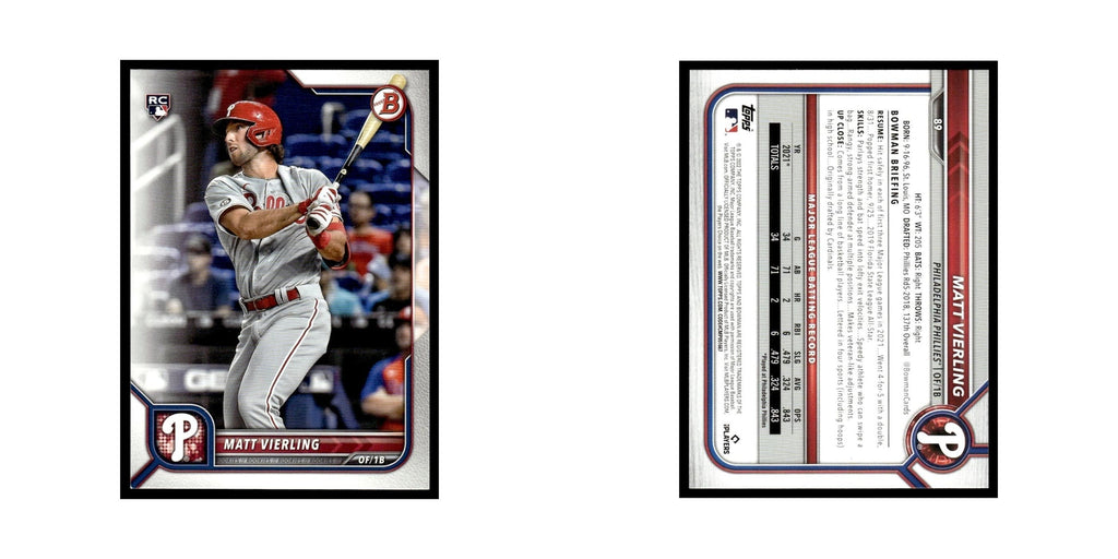 Matt Vierling Rookie 2022 Bowman #89 Philadelphia Phillies Baseball Card NM