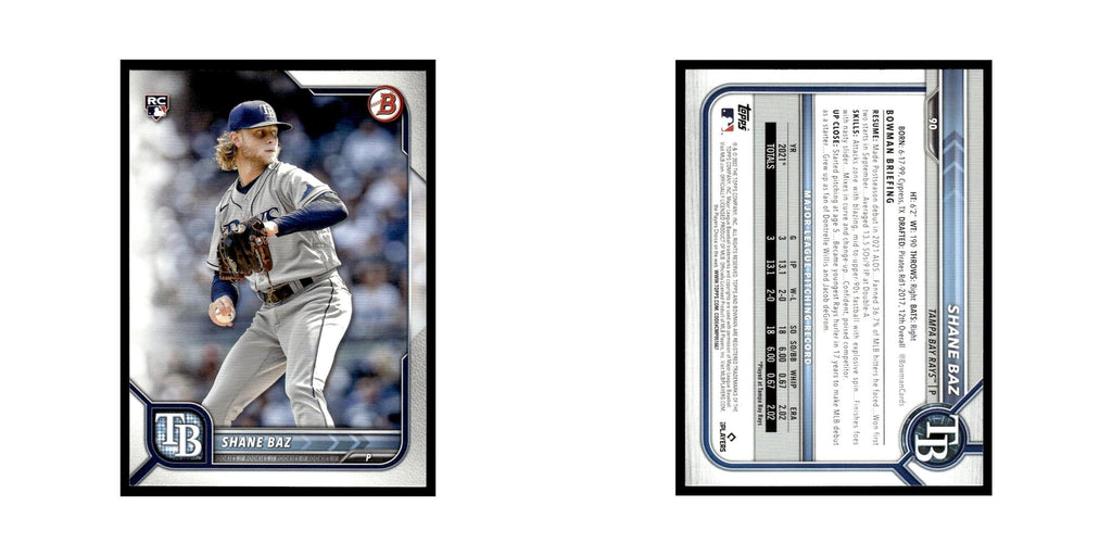 Shane Baz Rookie 2022 Bowman #90 Tampa Bay Rays Baseball Card NM