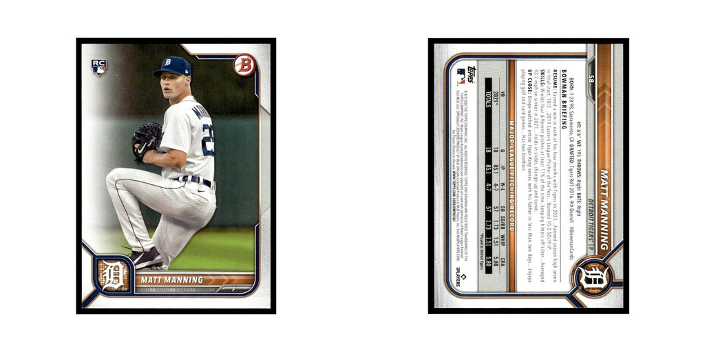 Matt Manning Rookie 2022 Bowman #58 Detroit Tigers Baseball Card NM