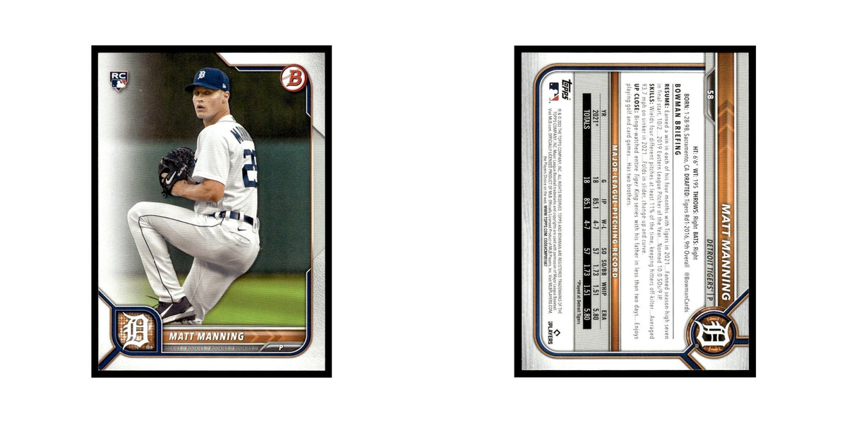 Matt Manning Rookie 2022 Bowman #58 Detroit Tigers Baseball Card NM