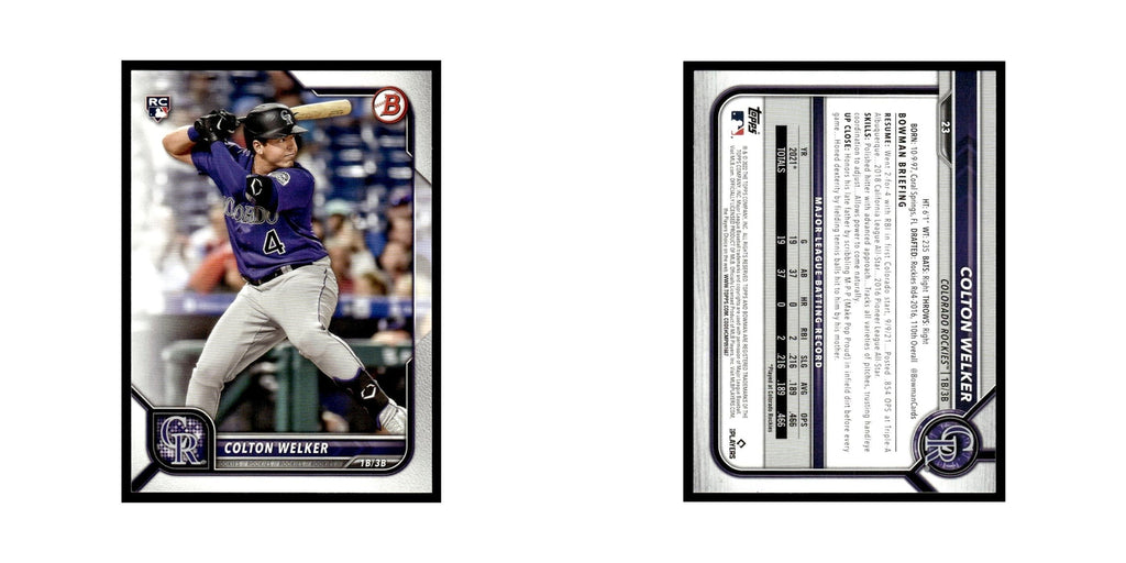 Colton Welker Rookie 2022 Bowman #23 Colorado Rockies Baseball Card NM