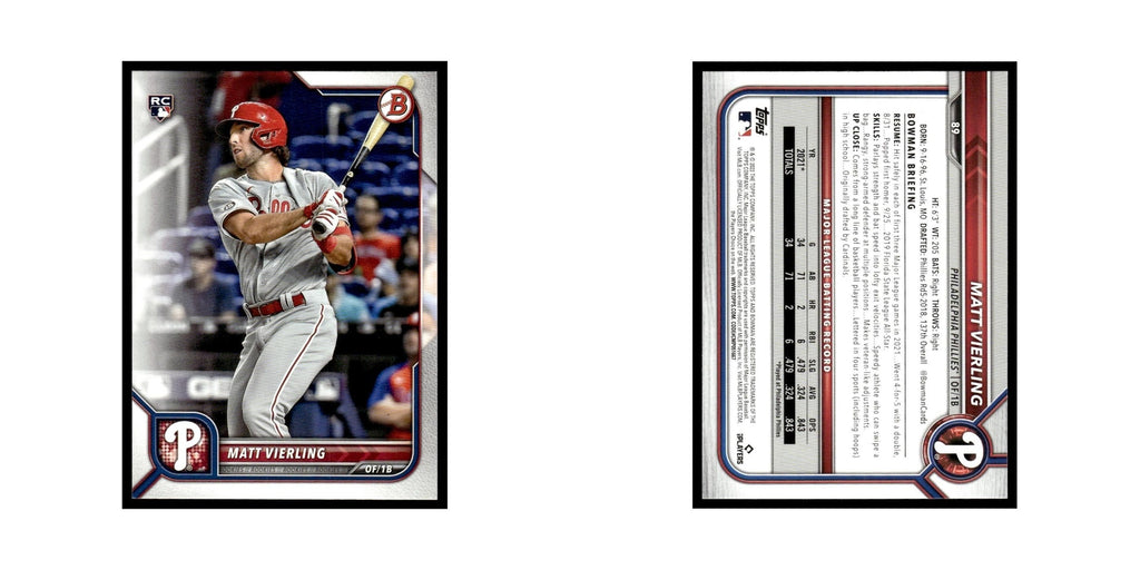 Matt Vierling Rookie 2022 Bowman #89 Philadelphia Phillies Baseball Card NM