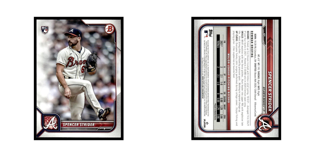 Spencer Strider Rookie 2022 Bowman #41 Atlanta Braves Baseball Card NM