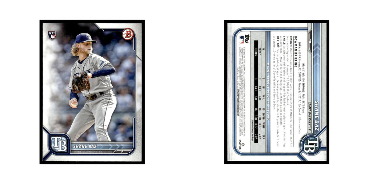 Shane Baz Rookie 2022 Bowman #90 Tampa Bay Rays Baseball Card NM