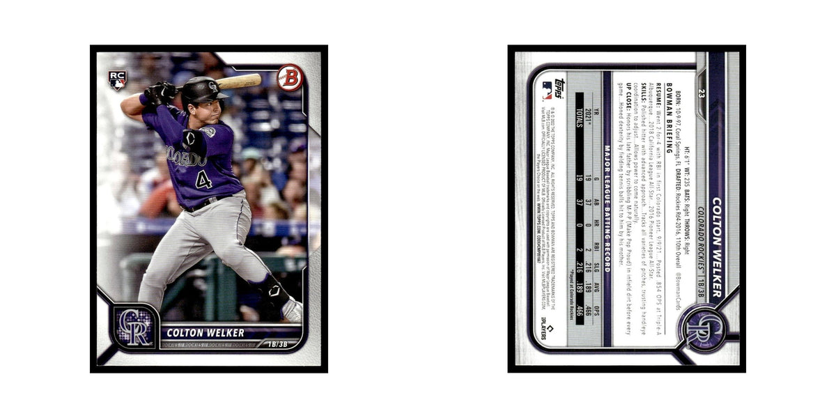 Colton Welker Rookie 2022 Bowman #23 Colorado Rockies Baseball Card NM
