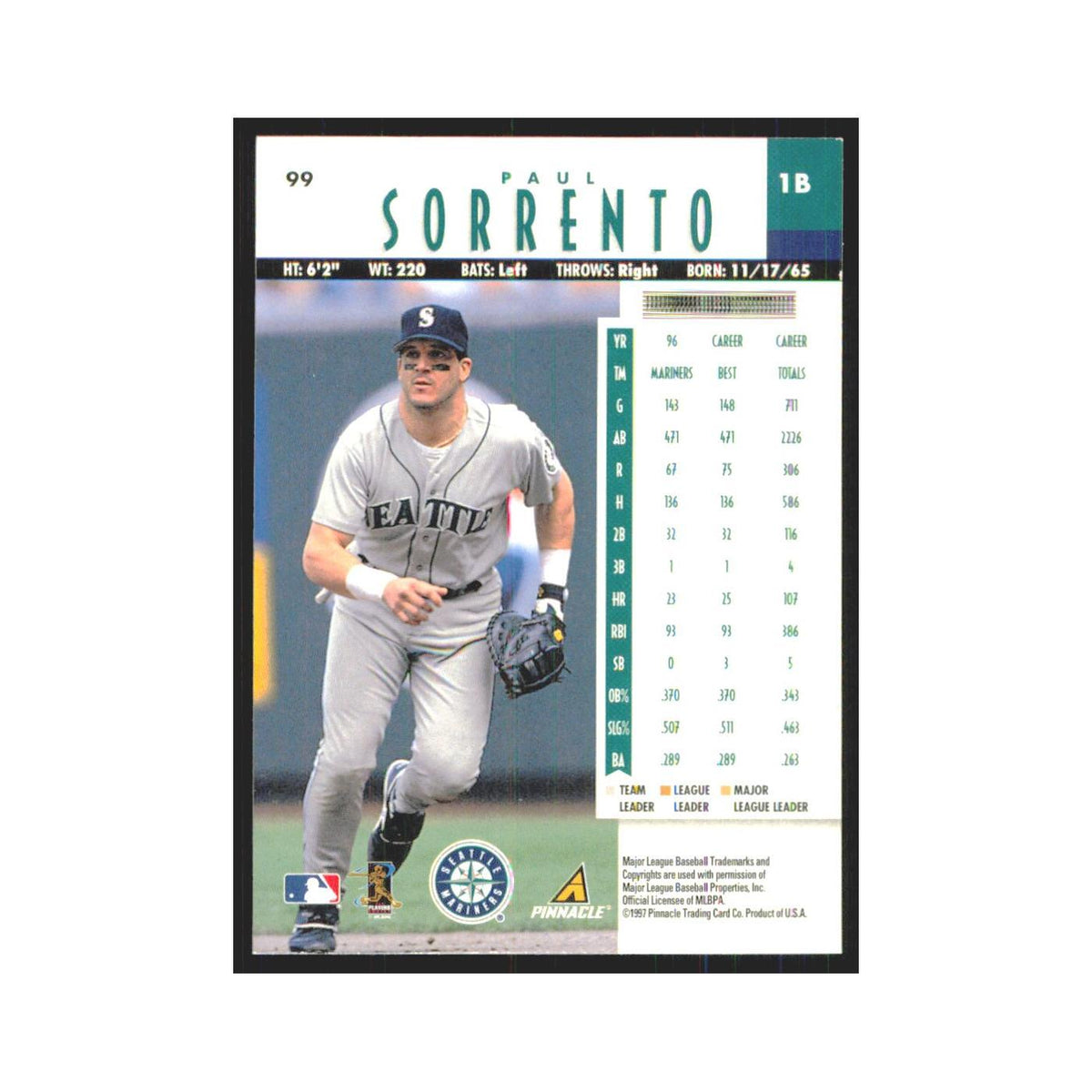 1997 Pinnacle Paul Sorrento Mariners #99