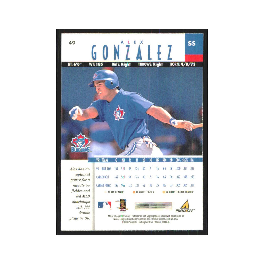 1997 Pinnacle Alex Gonzalez Blue Jays #49