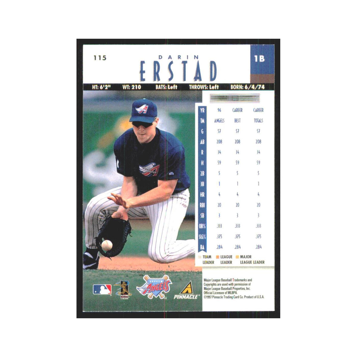 1997 Pinnacle Darin Erstad Angels #115