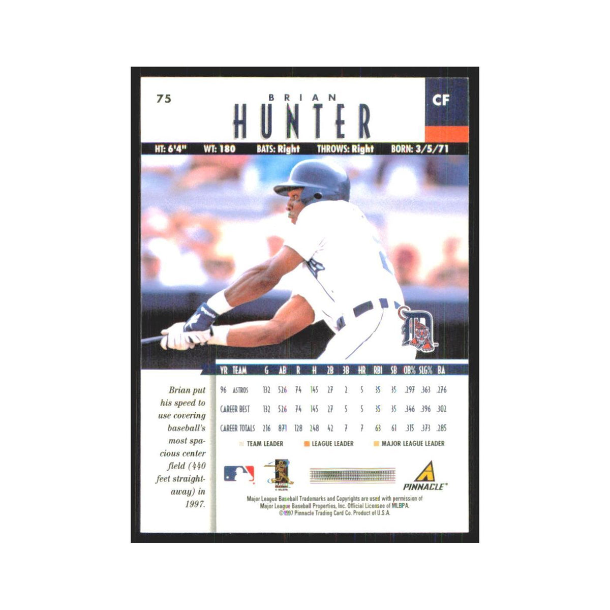 1997 Pinnacle Brian Hunter Tigers #75