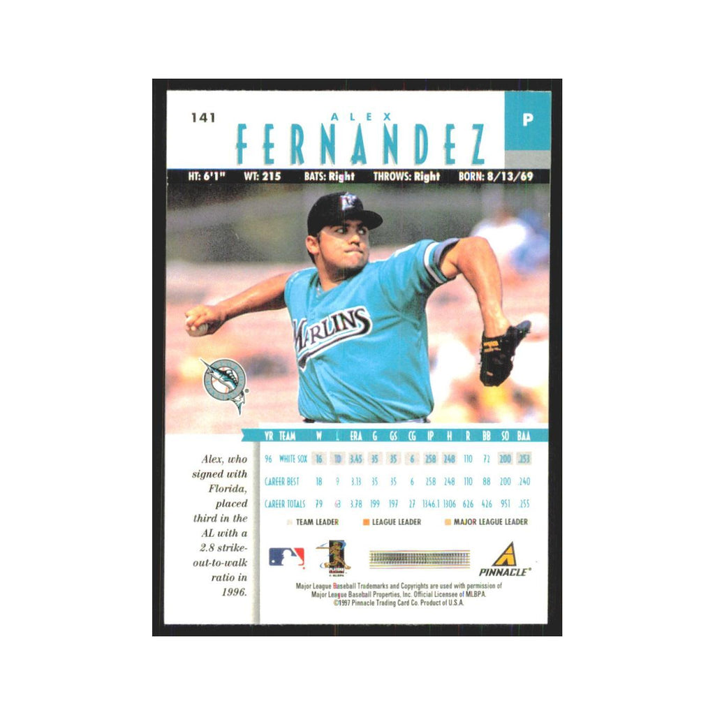 1997 Pinnacle Alex Fernandez Florida Marlins #141
