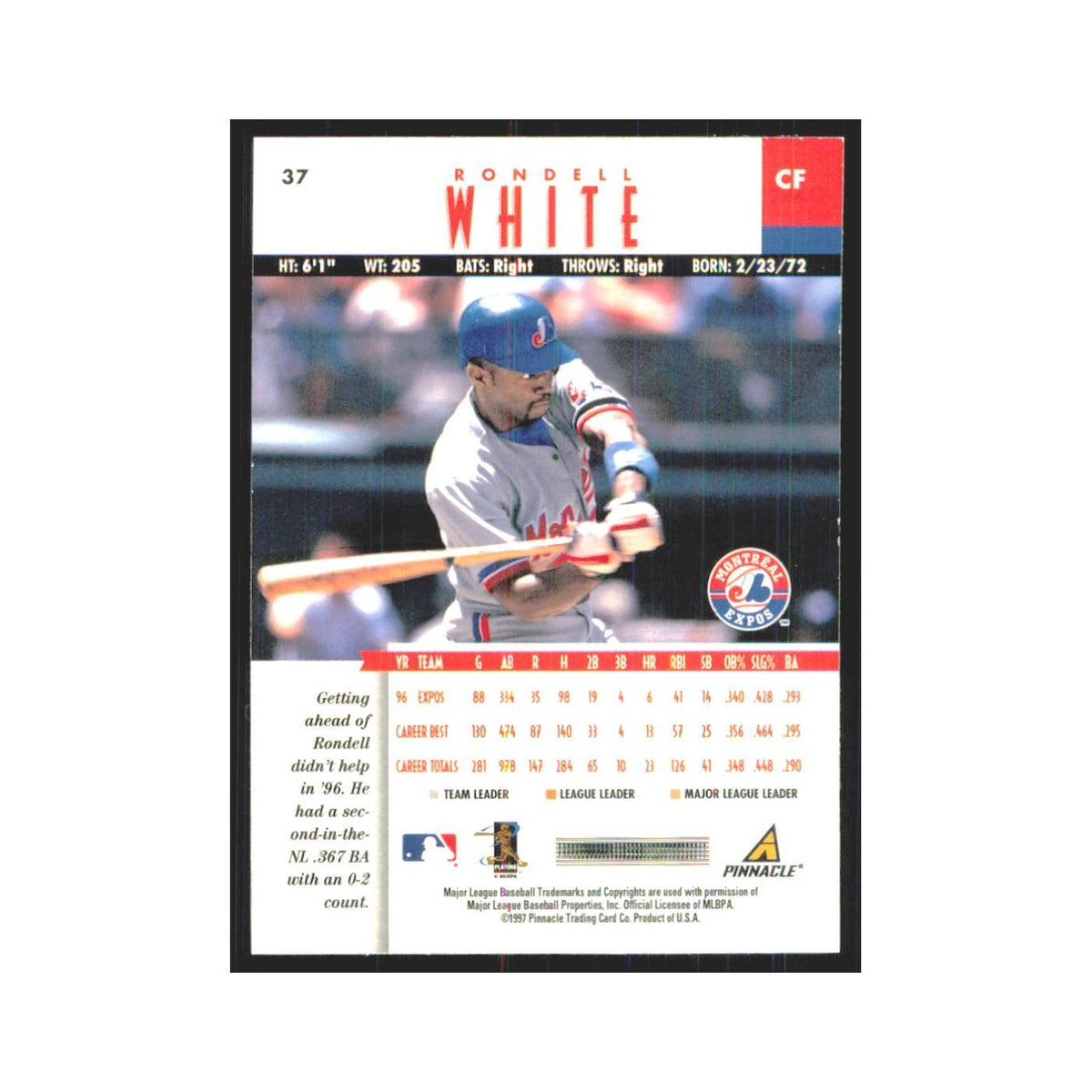 1997 Pinnacle Rondell White Montreal Expos #37