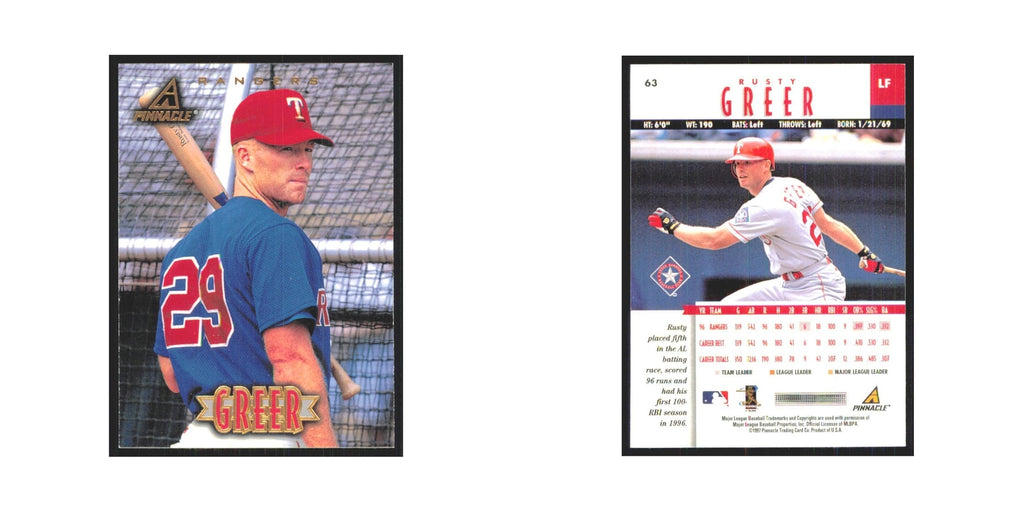 1997 Pinnacle Rusty Greer Rangers #63