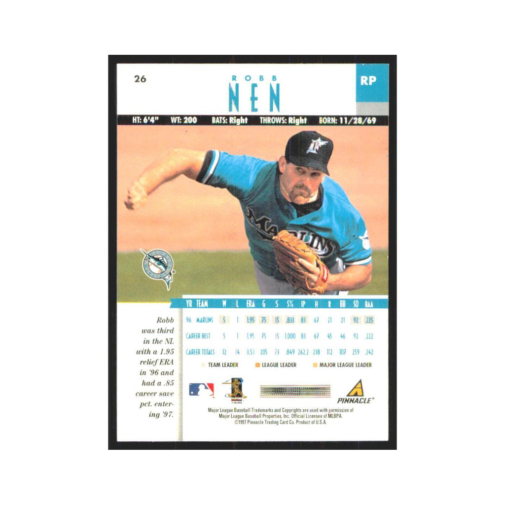 1997 Pinnacle Robb Nen Florida Marlins #26